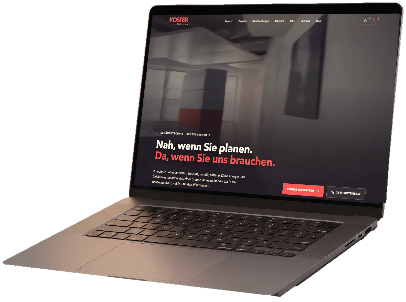 Die Website der Koster AG auf einem Notebook