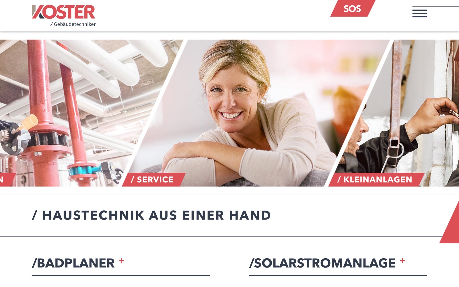 Startseite der Koster AG vor dem Relaunch